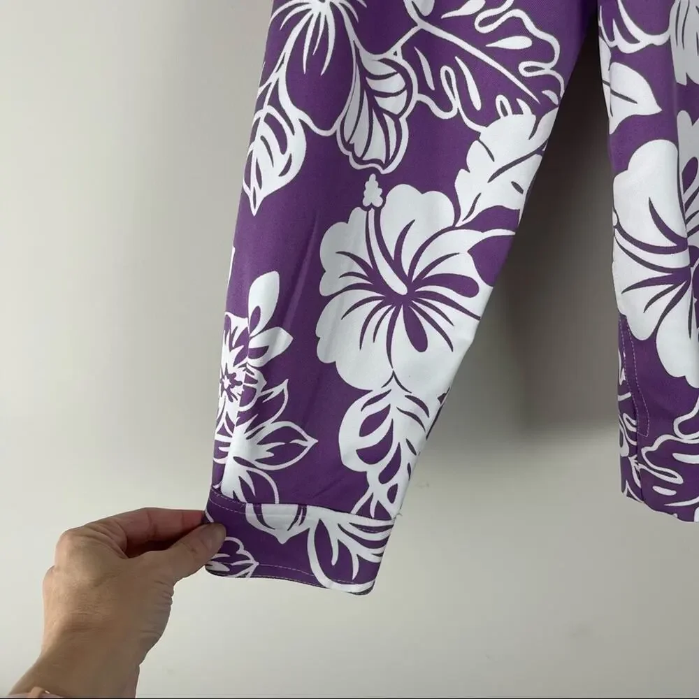 Alfred Dunner purple white tropical floral lightweight beach cruise jacket 16
